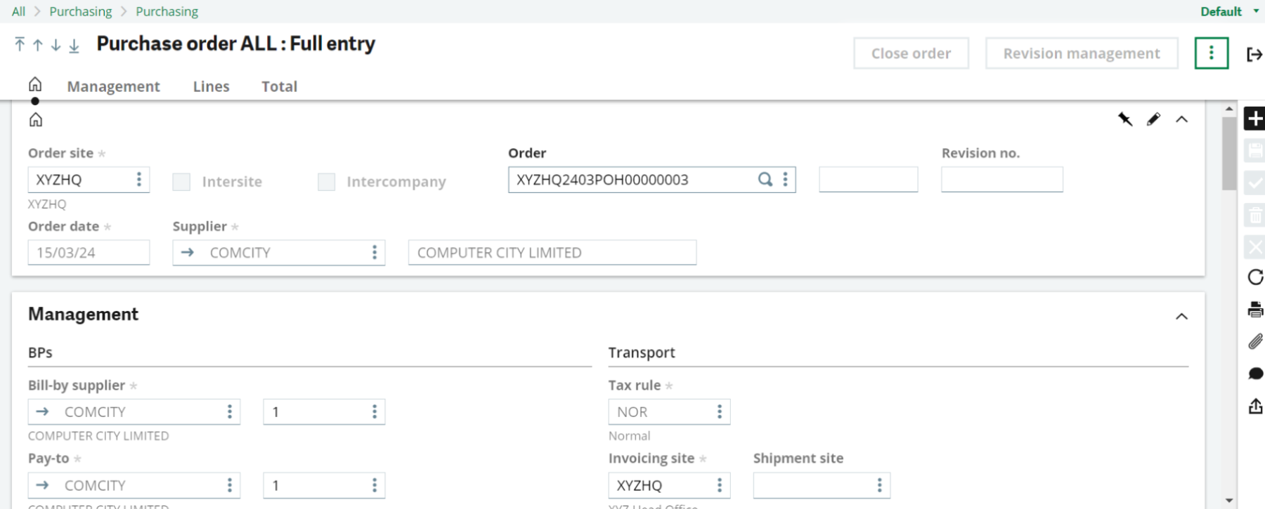 Sage X3 Purchase Order