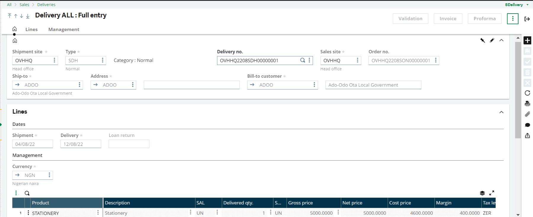 Sage X3 Sales Delivery