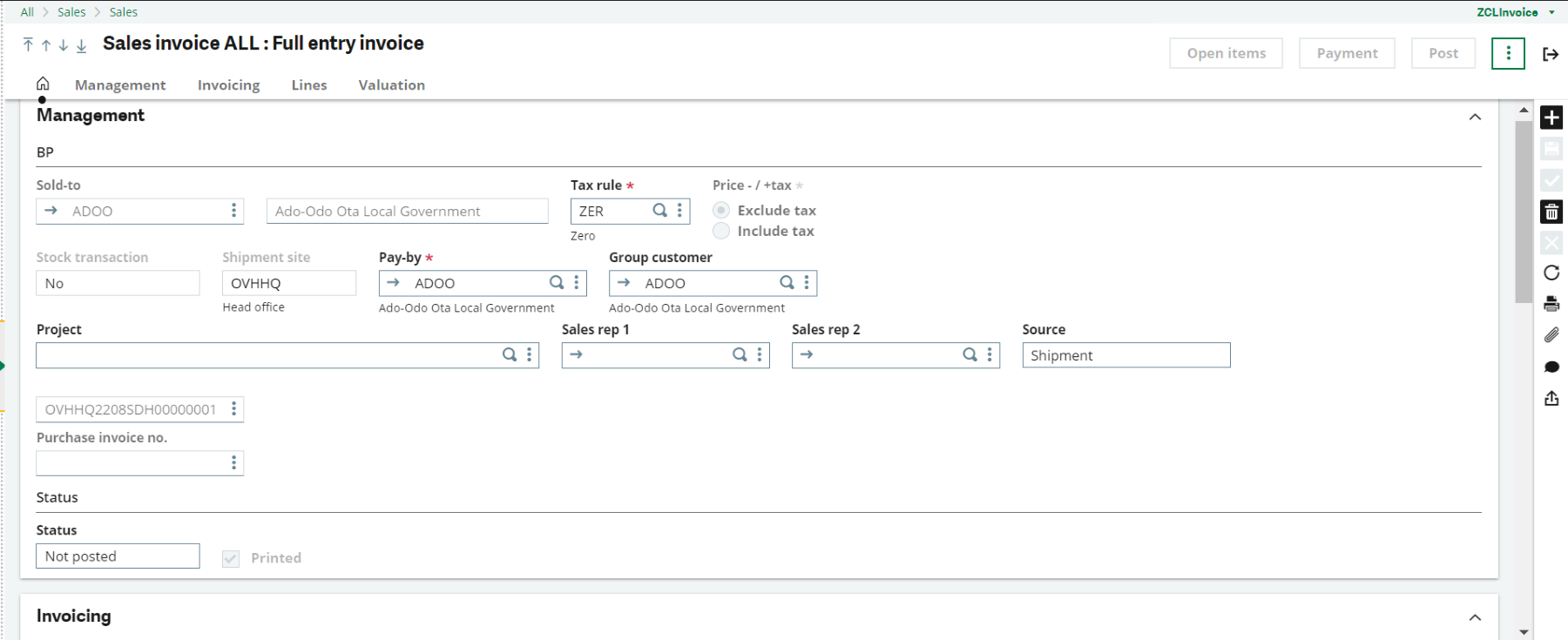 Sage X3 Sales Invoice